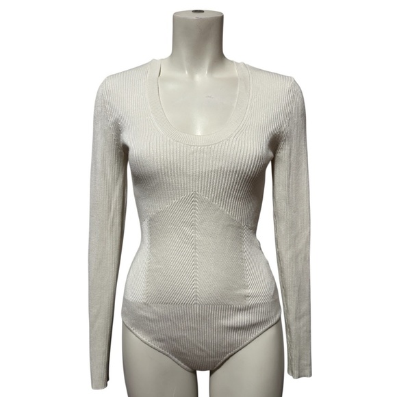 Y2K Abercrombie & Fitch Bodysuit | Ivory Ribbed Knit | Long Sleeve Scoop Neck - Picture 5 of 15